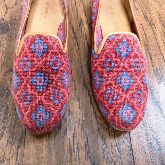 Stubbs & Wootton • needlepoint smoking loafer red blue moroccan pattern tapestry - Picture 3 of 9